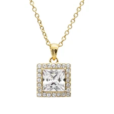 STELLIA 18K Gold Plated Necklace W 4.25 Ct. Square CZ And 24 Clear Crystal