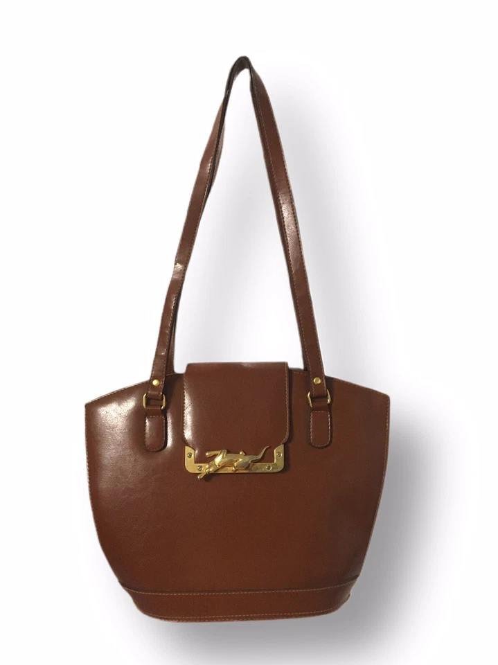 Bolso de hombro Sasha Fabiani marrón 1996 pantera doble asa tapa a presión Foto 2 de 4