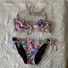 Victoria  s Secret Women  s 2 Piece Floral Bandeau Swimsuit Bikini Set Medium