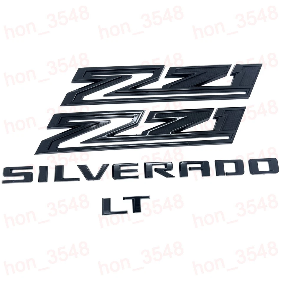 Kit de placa de identificación emblema Chevrolet Silverado LT Z71 2019-2024 4 piezas negro brillante Foto 4 de 4