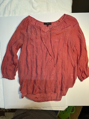 Fred David Women s Shirt Blouse Size Large 3/4 Sleeves Pleaded Back
