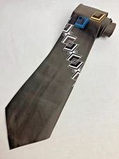 Vintage Necktie 1970's Swing Wide Neck Tie Green Abstract Art Deco Jacquard