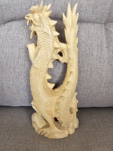INTRICATELY DETAILED WOOD HAND-CARVED DRAGON SCULPTURE MID-CENTURY MODERN LIZARD - Picture 4 of 7