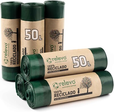 Relevo 100% recycelte Müllbeutel, strapazierfähig 50L, 60 Müllbeutel
