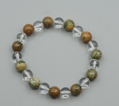 RHYOLITH und Bergkristall Armband  Stretcharmband  Kugelarmband ca. 18,5 cm