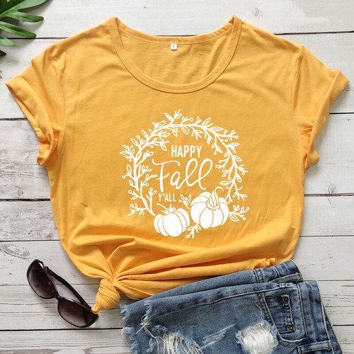Happy Fall Y'all Pumpkin Print T-shirt 