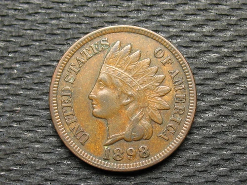 💰 COIN SALE!! AU 1898 INDIAN HEAD CENT PENNY w/ FULL LIBERTY & DIAMONDS 122w✨
