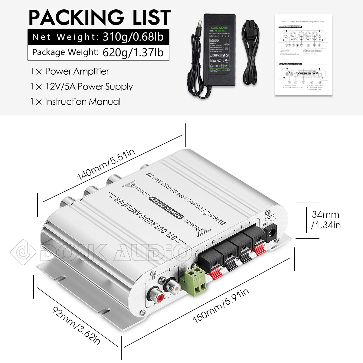 Mini Stereo 2.1 Channel Power Amplifier Home/Car/Marine Audio Amp for