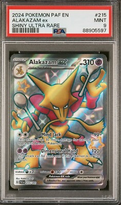 Pokémon Alakazam Ex #215 Shiny, Ultra Rare Paldean Fates PSA 9
