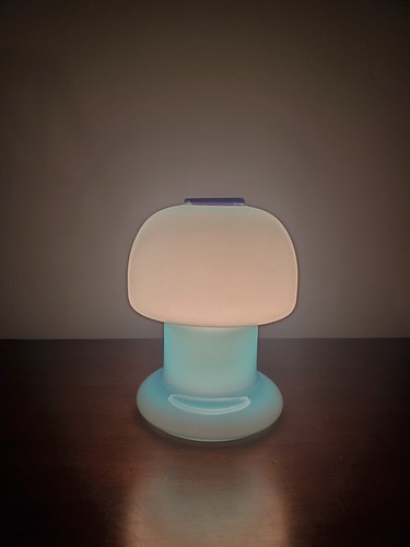 Rare 1960's or 70's Murano Blue Cased Glass Lamp 7" X 6" Mushroom Lamp - Picture 8 of 9