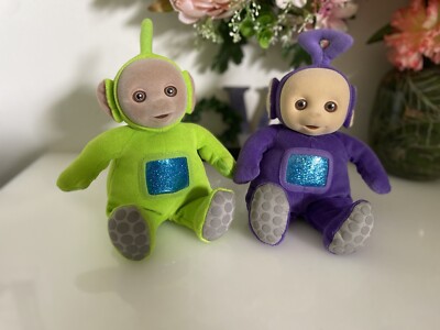Vintage 1998 Teletubbies Tinky Winky & Dipsy Eden Teletubbies Purple Green 9''