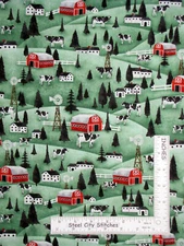 Farm Barn Cow Rolling Fields Cotton Fabric Studio E Heritage USA By The Yard
