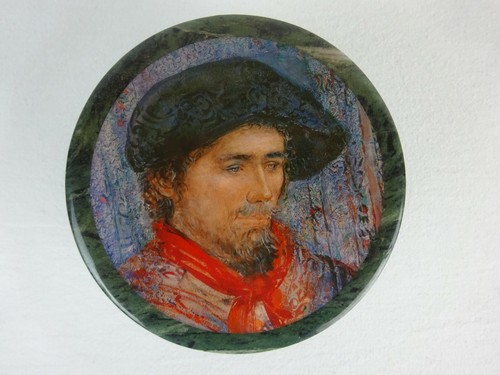 Edna Hibel "Black Beret" Green Marble Art Stone Trinket / Jewelry Box - Picture 2 of 8