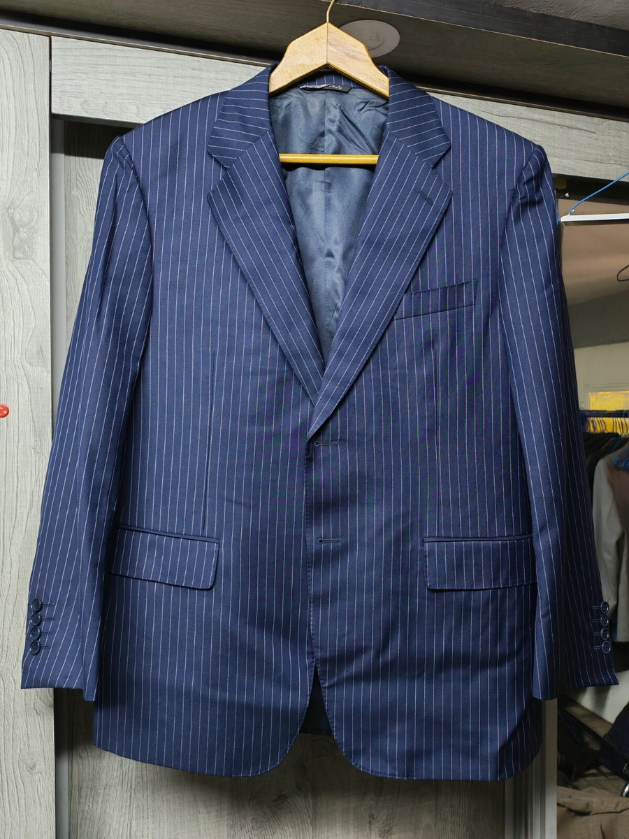 Vintage Canali all worsted classic luxury bespoke navy suit jacket