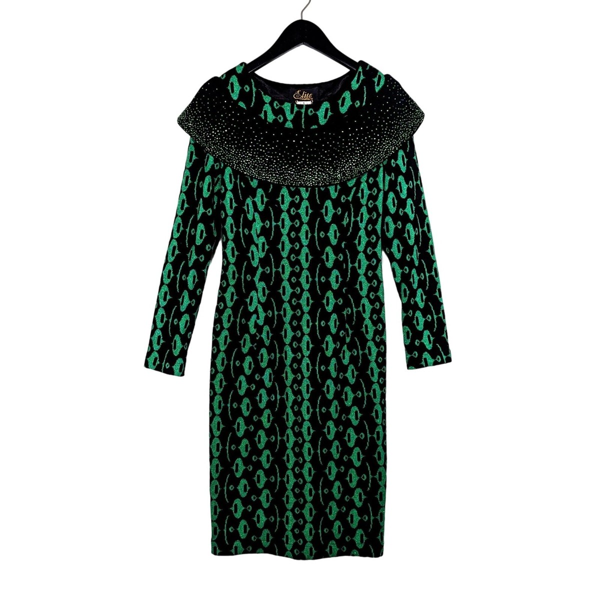 champagne and emerald green dress Vintage Elite City Black Rhinestone Sheath Size 6 Color  Custom-Made