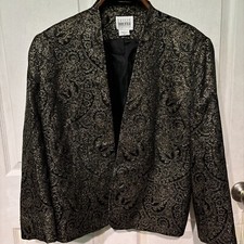 Leslie Fay Sportswear Blazer Black  Sparkling Gold Patterned Woman  s Size 10