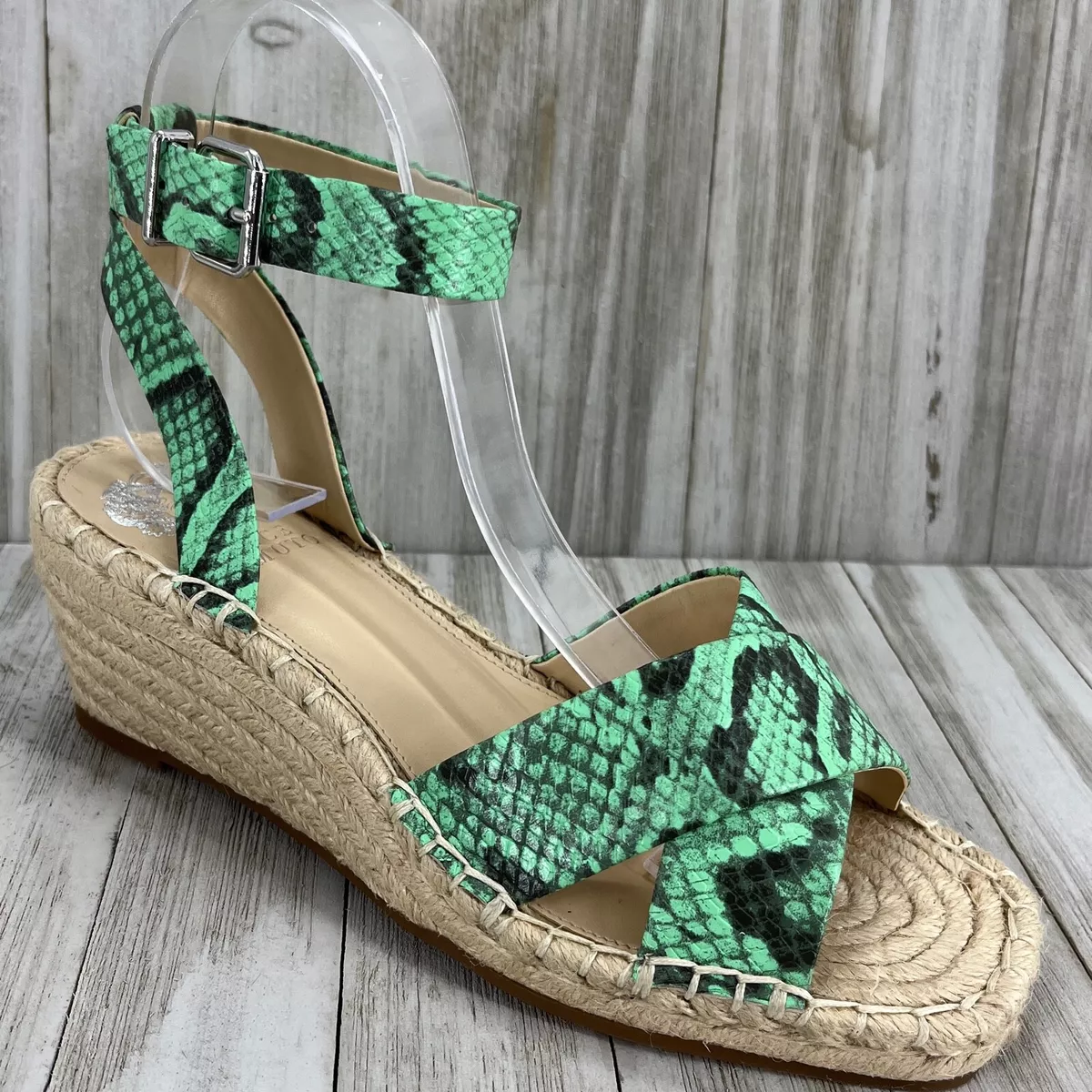 Vince Camuto New Women s Green Demi Wedge Josen Leather Espadrilles Sandals 7.5M