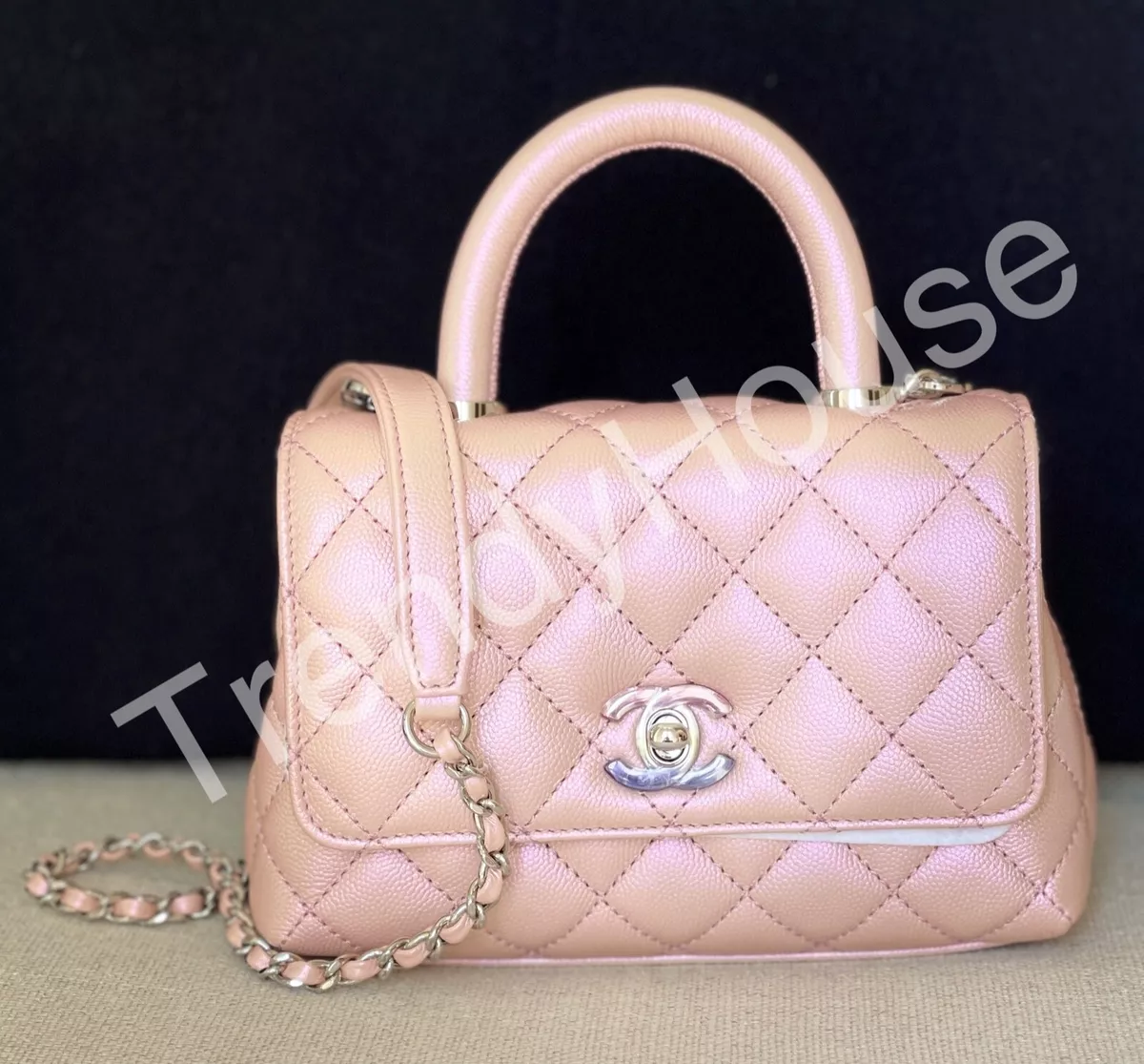 BNIB Authentic CHANEL Classic Quilted Iridescent Pink Mini Coco