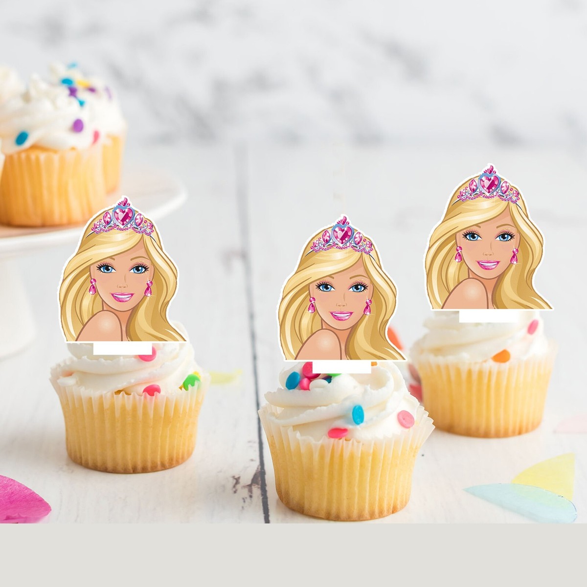 Barbie Pre-cut Edible Stand-Up Wafer Card Cupcake Toppers