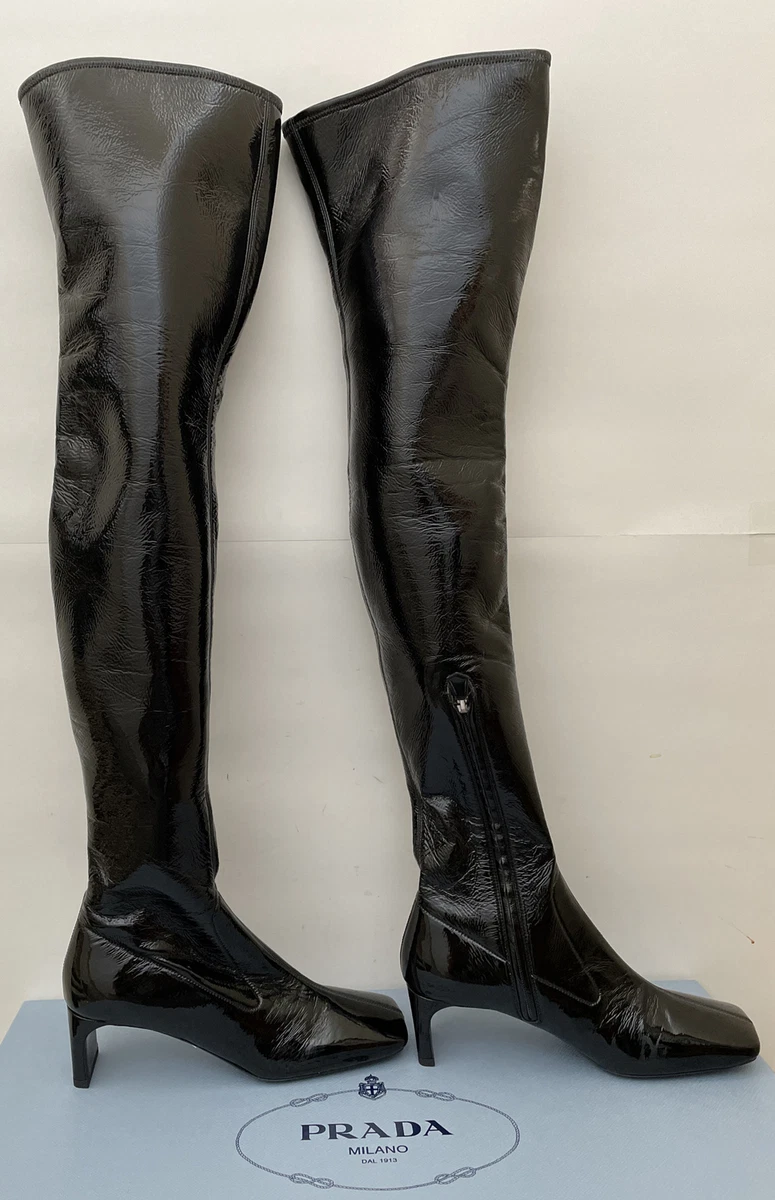 Shiny and Sleek: Patent Leather Prada Boots