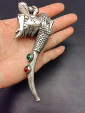 China Collectible Hand-Carved Dragon Head Retro Tibetan Silver Tobacco Pipe ﻿