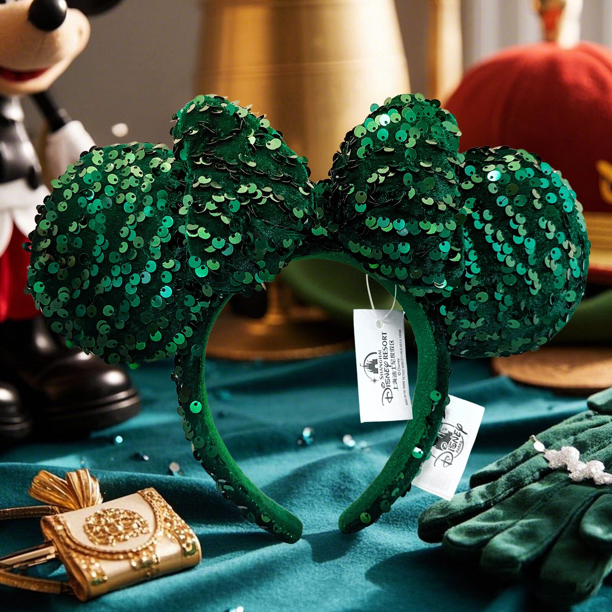 Japan Disney Parks Tokyo Resort Dark Green Velour Sequin 