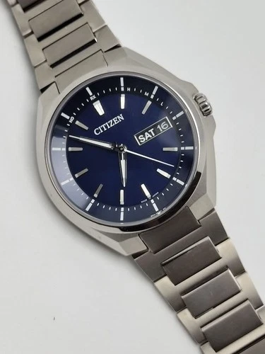 CITIZEN ATTESA Titanium Radio Solar Navy Watch Eco-Drive Day-Date Used - Picture 2 of 4