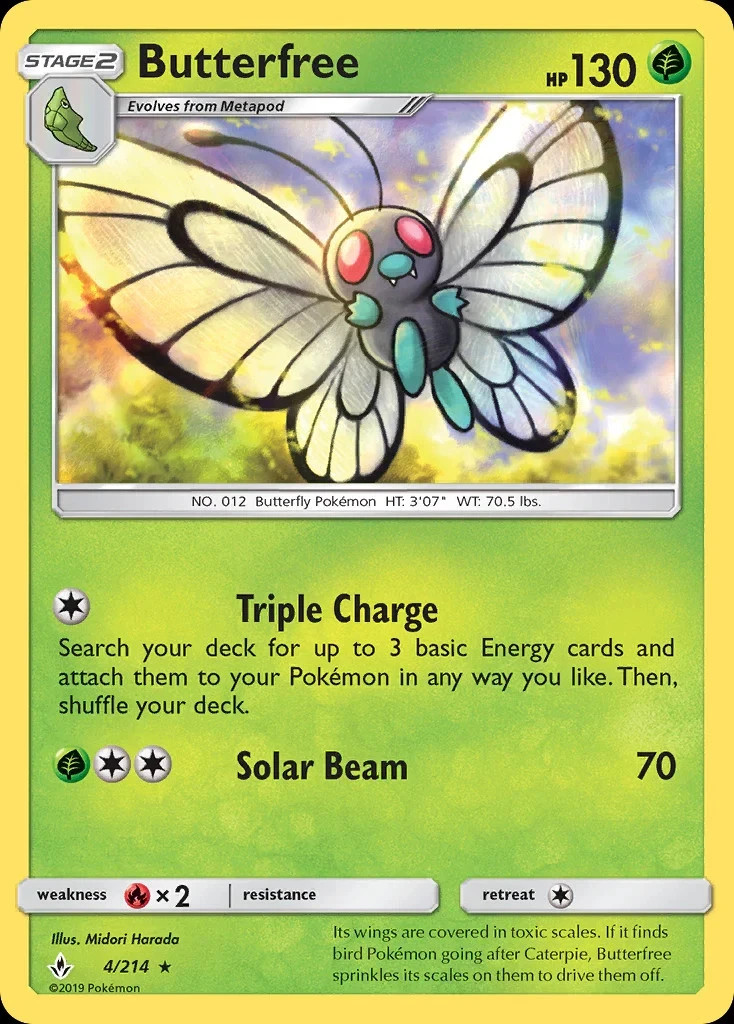 Pokemon BUTTERFREE RARE Sun & Moon Unbroken Bonds 4/214 NM/Mint PACK FRESH