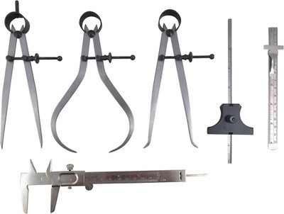 6 Piece Measuring Set/Kit with 6'' Spring Dividers, inside & outside Calipers, De