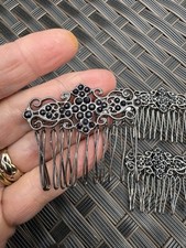 Vintage dark metal black rhinestone Victorian Mourning style hair Combs set Of 4