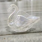 Vintage Fenton Iridescent Clear Pink Glass Swan Dish Bowl 4"