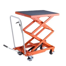 47.2" Hydraulic Lift Table Manual Double Scissor Lift Cart 500 lbs Non-slip Pad