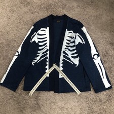 Kapital Kountry Kakashi Bone Print Jersey Cardigan Size 4 Indigo Dye Blue Japan