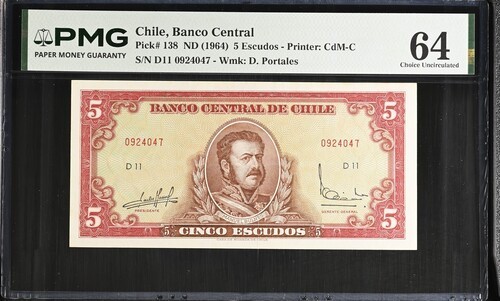 Chile 5 Escudos ND(1964) P138 Uncirculated Grade 64