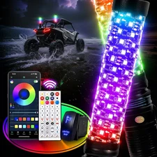 2x 1FT Thick LED Whip Spiral Chasing RGB Fat Whip Lights For Can Am Polaris