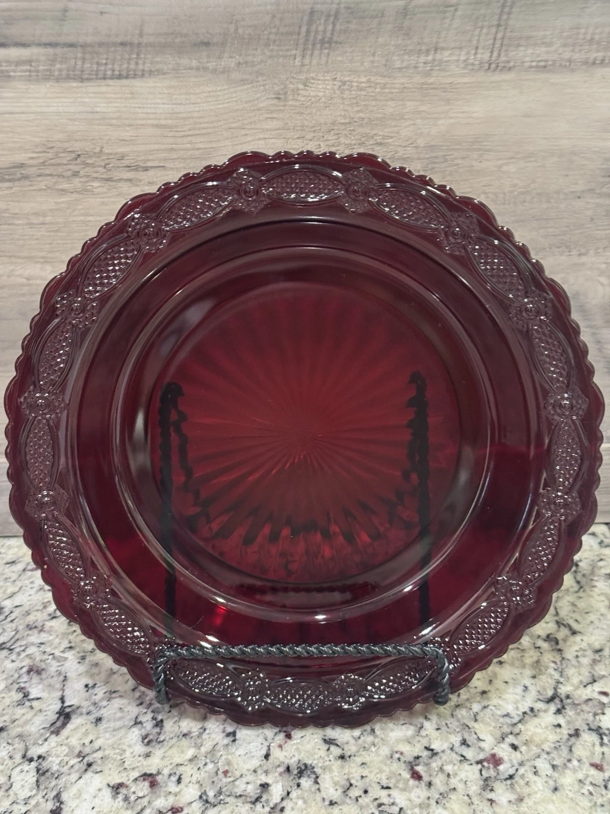 Ruby Red Glass Pie Plate, Avon 1876 Cape Cod, Server Dish, 10.5”