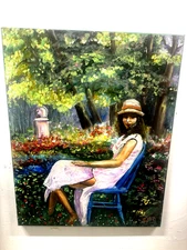 Original quality vintage art oil painting "Maiden in nature" IMPRESSIONIST ZIMA