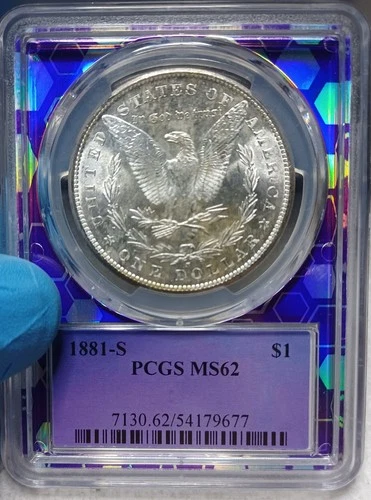1881-S Morgan Silver Dollar PCGS MS62 Cartwheels. Purple TraderBea Core. SL0201