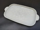 Vintage Milk Glass Serving Tray with Grape Vine Relief – Scalloped Handles – Rec