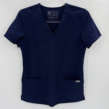 FIGS Womens Casma Three Pocket Scrub Top Size XXS Blue Short Sleeve FW1100