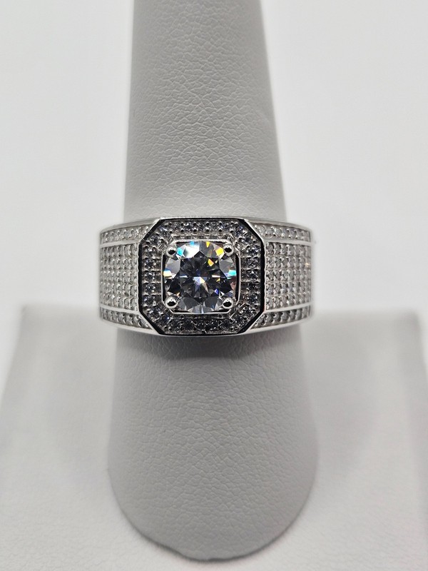 925 Sterling Silver Moissanite Ring Solid Heavyweight 9.1g Band