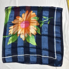 Women s Blue Floral Scarf 40 X 40 Vibrant Sheer Drape Pokyester