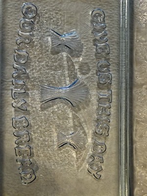 Tiara  Blue Pressed Glass Bread Tray Plate Give Us This Day Our Daily Bread 11''