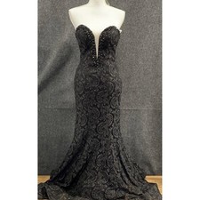 Ellie Wilde Mon Cheri Womens Size 6 Black Mermaid Gown Beaded Sweetheart