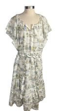 Talbots Dress NWT SZ 20W Fit & Flare Lined Midi Scenic Beach Palm Trees Ruffle