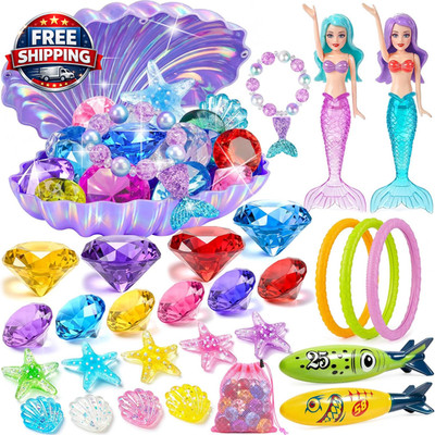 Diving Pool Toys for Kids Diving Gem Treasure Chest, 29Pcs Seek Treasure Underwa