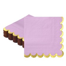 50Pcs Scalloped Cocktail Napkins with Gold Foil(5 x 5 Inch Purple)]