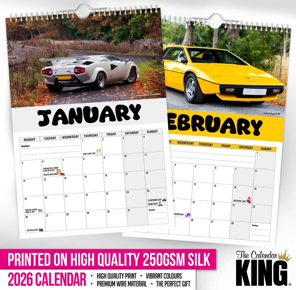 Настенный календарь 2026 - автомобили 1970-х - автомобили - транспортные средства - Изображение 2 из 4