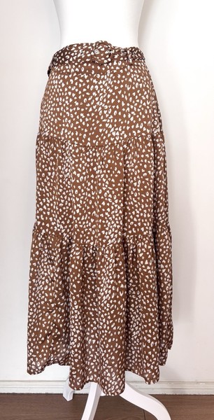Portmans Tiered Midi Skirt Womens 10 Brown White Animal Print Belted Zip