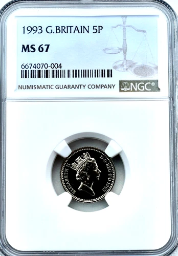 1993 5p Five Pence NGC MS67 Great Britain Top Pop Uncirculated Finest Known.